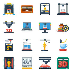 3D Printing Flat Icons Collection 