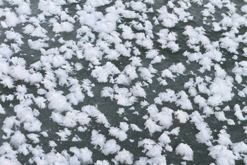 Snow cover of a freakish form on ice of the frozen river