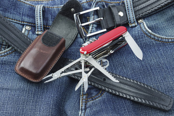 Blue jeans with multifunction penknife
