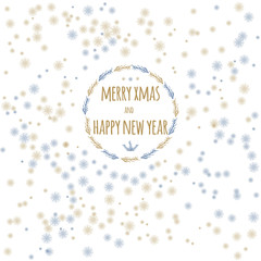 Merry Christmas and Happy New Year background with snowflakes and Christmas wreath. New Year 2016 typography design. Template for New Year 2016 greeting cards, invitations, scrap booking stickers.