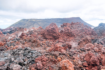 lava field, sinter, tufa, pumice in Kamchatka