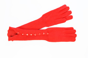 red knit long gloves