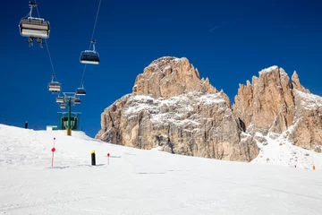 Fotobehang Ski lift at ski resort in Dolomites © Dmitry Naumov
