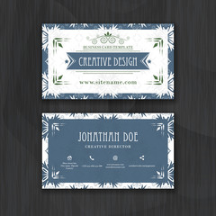 Floral horizontal business card template. Design for personal or professional use with front and back side.