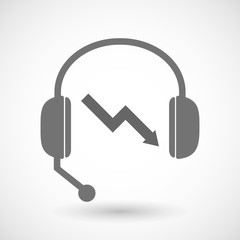 Remote assistance headset icon with  a descending graph