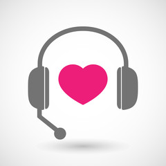 Remote assistance headset icon with  a heart