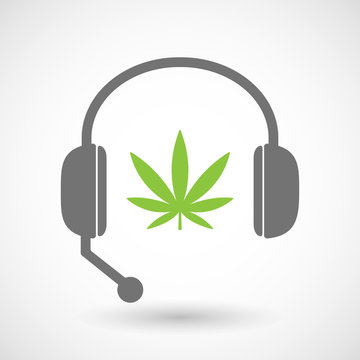 Remote assistance headset icon with  a marijuana leaf