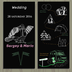  set of chalk board invitation for wedding in the camping
