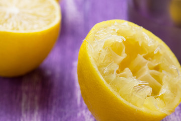 Lemon slice on the wooden background