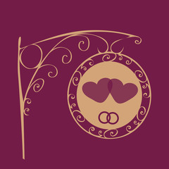Retro wedding sign two hearts and rings