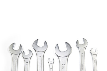 Heap Of Stainless Steel Spanners Of Different Sizes Isolated