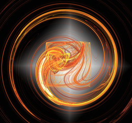 Abstract fractal design. Flame colored Spiral around square on b