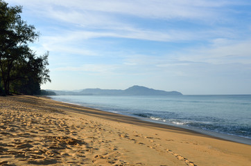 Beautiful beach with blue sky at Mai khao beach, Phuket, Thailand..