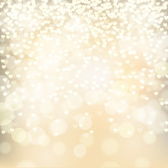 abstract golden background with falling hearts, vector