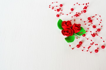 Floral arrangement handmade from Foam Sheets and fabric, isolated on white background