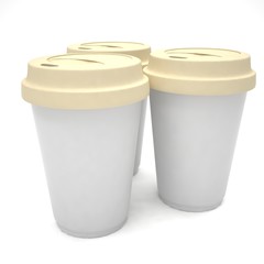 Three paper coffee cups