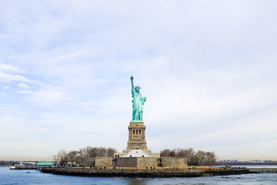 An image of the famous Statue of Liberty island as seen from the Liberty Cruise.