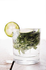 Soda water with parsley and cucumber