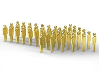 Many 3d people figure in arrow shape with the leader in front