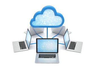 3d cloud symbol and laptops