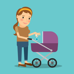Mother with baby stroller