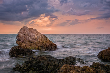 Seascape at the sea with stone