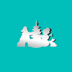 Santa Claus, Christmas tree, snowman, rabbit. Vector illustration