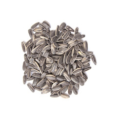 Top view of sunflower seeds isolated