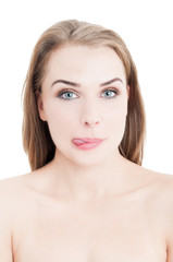 Fototapeta premium Female model with clean natural skin acting funny