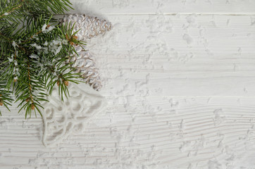 Greeting card for Christmas on wooden top