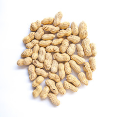 Top view of peanuts isolated, on white background