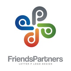 Fototapeta premium Social Team Work, Partner, Friends, Letter P Design Logo Vector