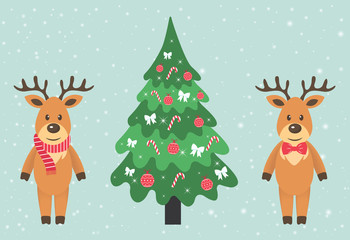 deer with a scarf and tie and fir-tree
