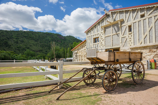 Carriages or wagons on the ranch.