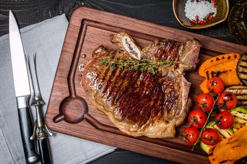 Club Beef steak with seasonings and Grilled vegetables