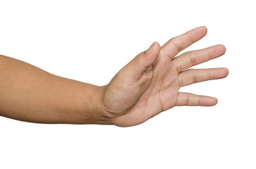 hand reaching for something isolated on a white background