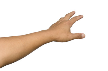 hand reaching for something isolated on a white background