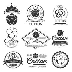 Cotton badges design, organic product. Vector 