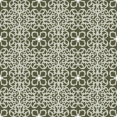 Seamless background image of vintage green lace kaleidoscope spiral pattern.
