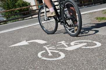 Fototapeta na wymiar white painted bicycle road sign