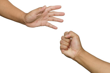 Rock-paper-scissors game settled lose - win between two people.