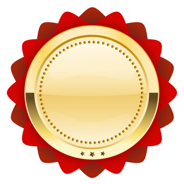 Blank seal or icon with copy space. Glossy golden seal or button.