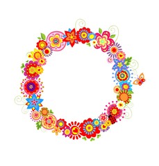 Spring wreath with funny flowers