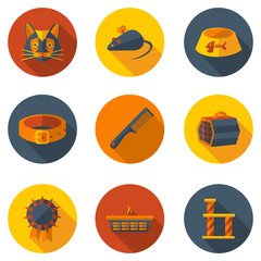 flat icons caring for a cat