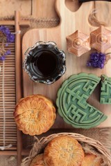 Festival moon cake - china dessert with green tea.