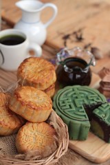 Festival moon cake - china dessert with green tea.