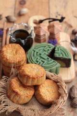 Festival moon cake - china dessert with green tea.