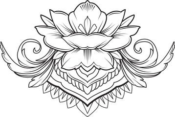 Filigree lotus flower, black vector