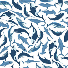 whales and fish seamless pattern