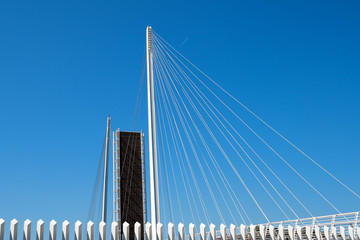 Open Drawbridge with Blue Sky / Detail of the bridge of Thaon di Revel (drawbridge) in La Spezia...